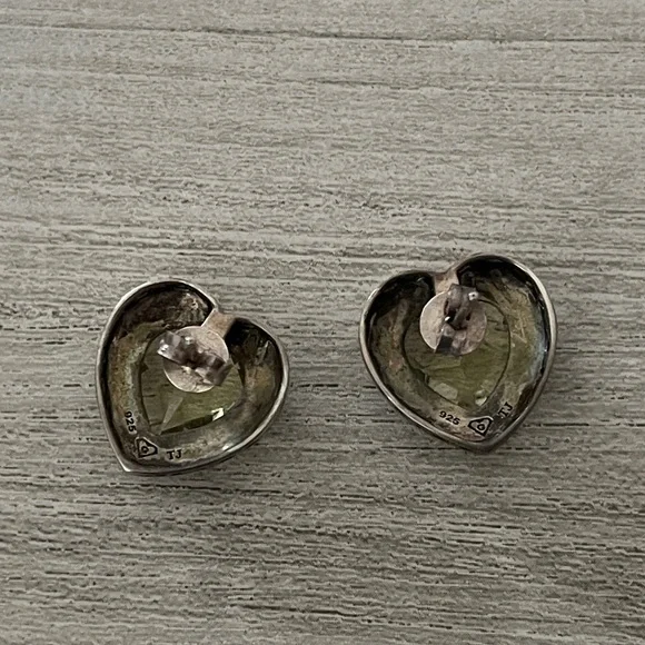 Heart-Shaped Lemon Citrine and Marcasite Sterling Silver Stud Earrings - Picture 6 of 7